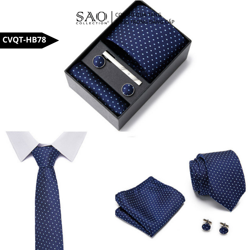 Bộ Quà Tặng Cà Vạt Nam Cao Cấp – 4 Món Cà Vạt, Khăn Vest, Kẹp, Khuy Măng Sét CVQTHB78
