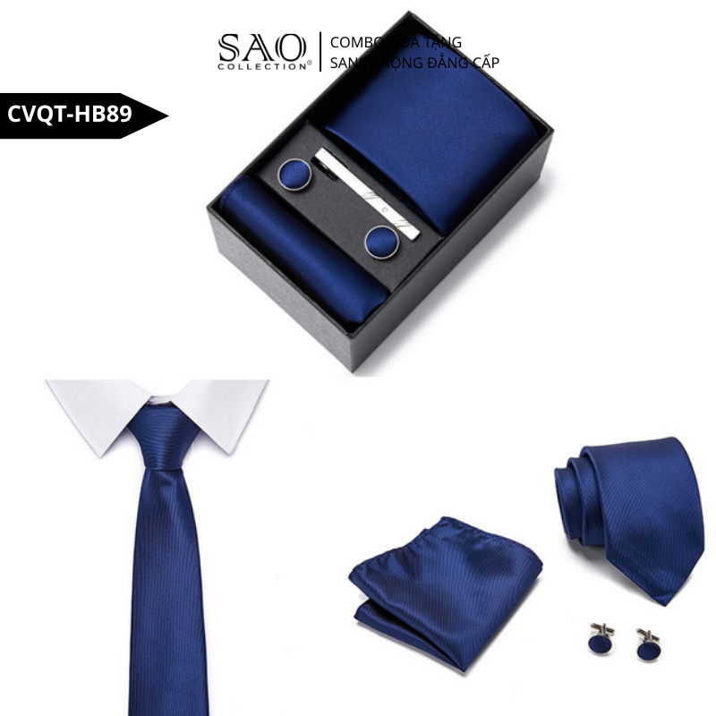 Bộ Quà Tặng Cà Vạt Nam Cao Cấp – 4 Món Cà Vạt, Khăn Vest, Kẹp, Khuy Măng Sét CVQTHB89