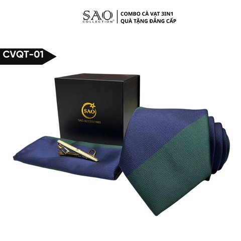 Bộ Quà Tặng Cà Vạt Nam Cao Cấp 3 Món, Kèm Hộp QUà Tặng, Phù Hợp Đi Làm, Dự Tiệc, Tặng Sếp (CVQT01)