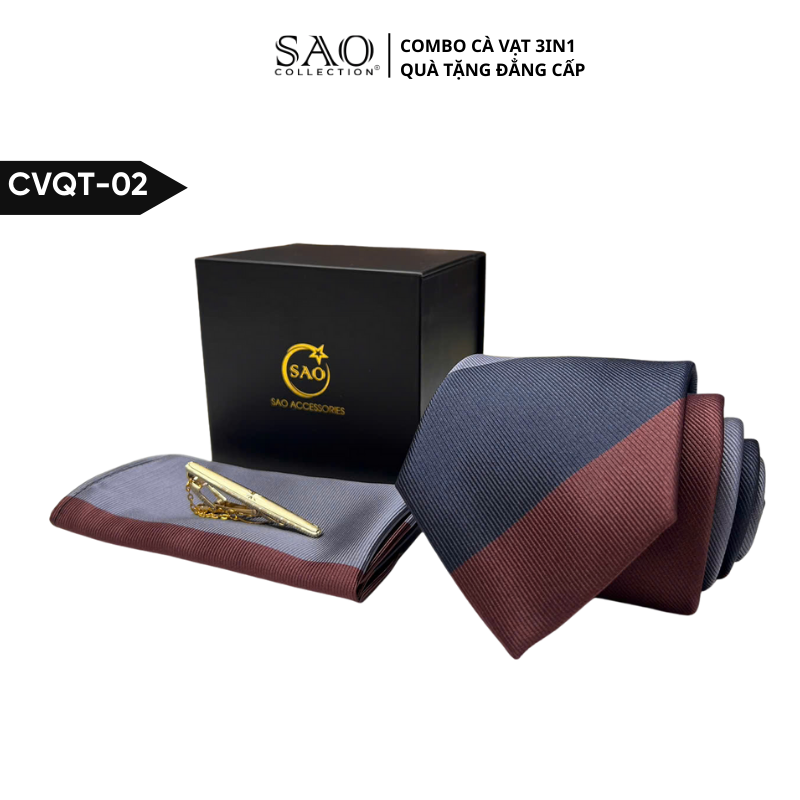Bộ Quà Tặng Cà Vạt Nam Cao Cấp 3 Món, Kèm Hộp QUà Tặng, Phù Hợp Đi Làm, Dự Tiệc, Tặng Sếp (CVQT02)