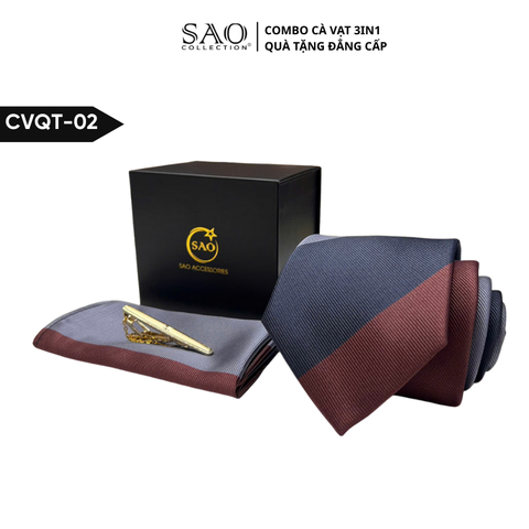 Bộ Quà Tặng Cà Vạt Nam Cao Cấp 3 Món, Kèm Hộp QUà Tặng, Phù Hợp Đi Làm, Dự Tiệc, Tặng Sếp (CVQT02)