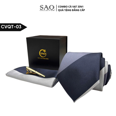 Bộ Quà Tặng Cà Vạt Nam Cao Cấp 3 Món, Kèm Hộp QUà Tặng, Phù Hợp Đi Làm, Dự Tiệc, Tặng Sếp (CVQT03)