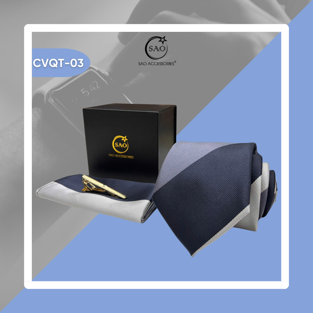 Bộ Quà Tặng Cà Vạt Nam Cao Cấp 3 Món – Phù Hợp Đi Làm, Dự Tiệc, Tặng Sếp (CVQT03)