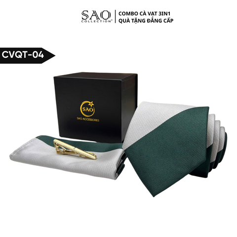 Bộ Quà Tặng Cà Vạt Nam Cao Cấp 3 Món, Kèm Hộp QUà Tặng, Phù Hợp Đi Làm, Dự Tiệc, Tặng Sếp (CVQT04)
