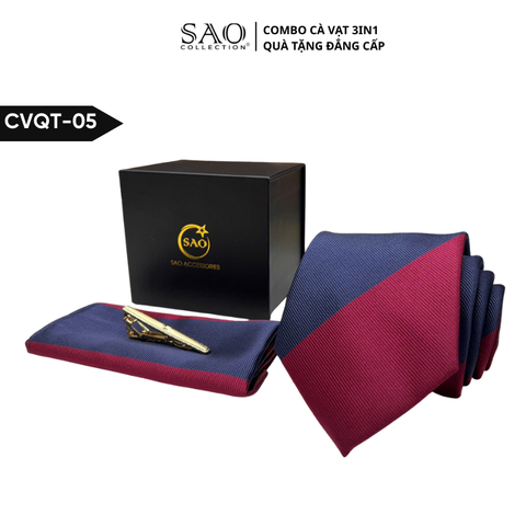 Bộ Quà Tặng Cà Vạt Nam Cao Cấp 3 Món, Kèm Hộp QUà Tặng, Phù Hợp Đi Làm, Dự Tiệc, Tặng Sếp (CVQT05)