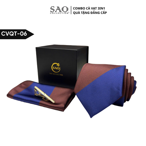 Bộ Quà Tặng Cà Vạt Nam Cao Cấp 3 Món, Kèm Hộp QUà Tặng, Phù Hợp Đi Làm, Dự Tiệc, Tặng Sếp (CVQT06)