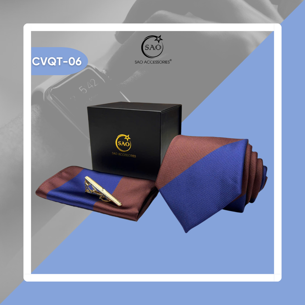 Bộ Quà Tặng Cà Vạt Nam Cao Cấp 3 Món – Phù Hợp Đi Làm, Dự Tiệc, Tặng Sếp (CVQT06)