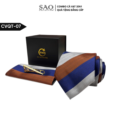 Bộ Quà Tặng Cà Vạt Nam Cao Cấp 3 Món, Kèm Hộp QUà Tặng, Phù Hợp Đi Làm, Dự Tiệc, Tặng Sếp (CVQT07)