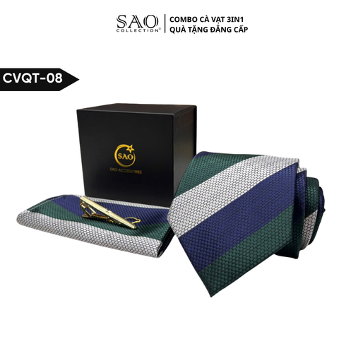 Bộ Quà Tặng Cà Vạt Nam Cao Cấp 3 Món, Kèm Hộp QUà Tặng, Phù Hợp Đi Làm, Dự Tiệc, Tặng Sếp (CVQT08)