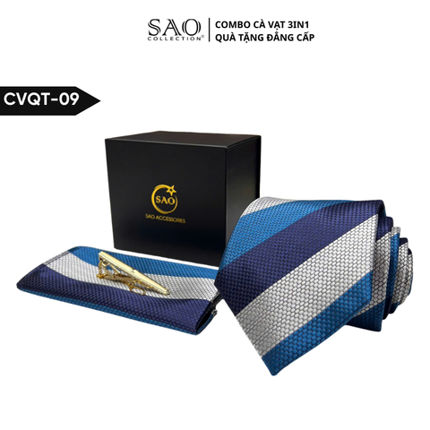 Bộ Quà Tặng Cà Vạt Nam Cao Cấp 3 Món, Kèm Hộp QUà Tặng, Phù Hợp Đi Làm, Dự Tiệc, Tặng Sếp (CVQT09)