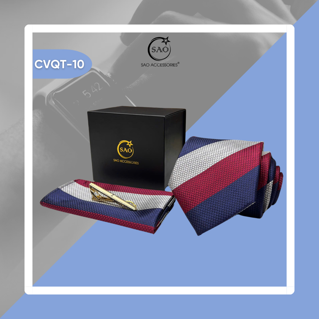 Bộ Quà Tặng Cà Vạt Nam Cao Cấp 3 Món – Phù Hợp Đi Làm, Dự Tiệc, Tặng Sếp (CVQT10)