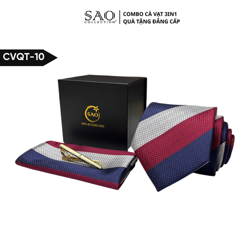 Bộ Quà Tặng Cà Vạt Nam Cao Cấp 3 Món, Kèm Hộp QUà Tặng, Phù Hợp Đi Làm, Dự Tiệc, Tặng Sếp (CVQT10)