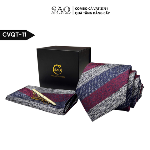 Bộ Quà Tặng Cà Vạt Nam Cao Cấp 3 Món, Kèm Hộp QUà Tặng, Phù Hợp Đi Làm, Dự Tiệc, Tặng Sếp (CVQT11)