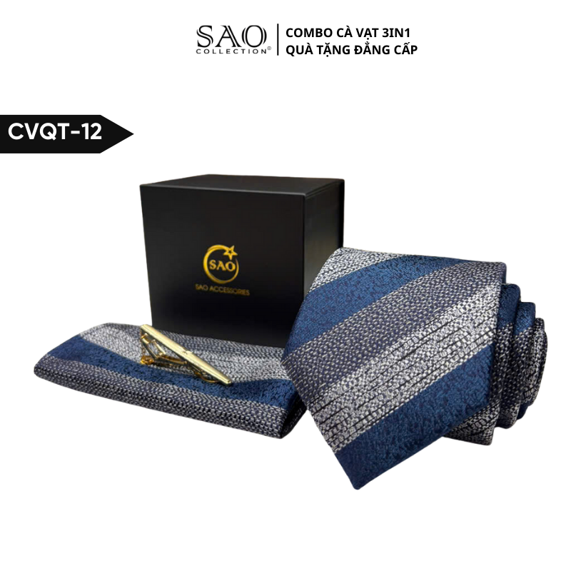 Bộ Quà Tặng Cà Vạt Nam Cao Cấp 3 Món, Kèm Hộp QUà Tặng, Phù Hợp Đi Làm, Dự Tiệc, Tặng Sếp (CVQT12)