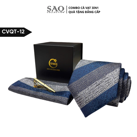 Bộ Quà Tặng Cà Vạt Nam Cao Cấp 3 Món, Kèm Hộp QUà Tặng, Phù Hợp Đi Làm, Dự Tiệc, Tặng Sếp (CVQT12)