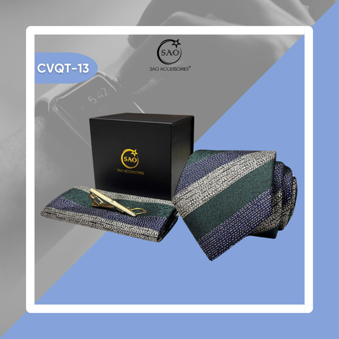 Bộ Quà Tặng Cà Vạt Nam Cao Cấp 3 Món, Kèm Hộp QUà Tặng, Phù Hợp Đi Làm, Dự Tiệc, Tặng Sếp (CVQT13)
