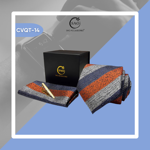 Bộ Quà Tặng Cà Vạt Nam Cao Cấp 3 Món, Kèm Hộp QUà Tặng, Phù Hợp Đi Làm, Dự Tiệc, Tặng Sếp (CVQT14)