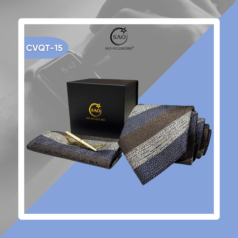 Bộ Quà Tặng Cà Vạt Nam Cao Cấp 3 Món, Kèm Hộp QUà Tặng, Phù Hợp Đi Làm, Dự Tiệc, Tặng Sếp (CVQT15)