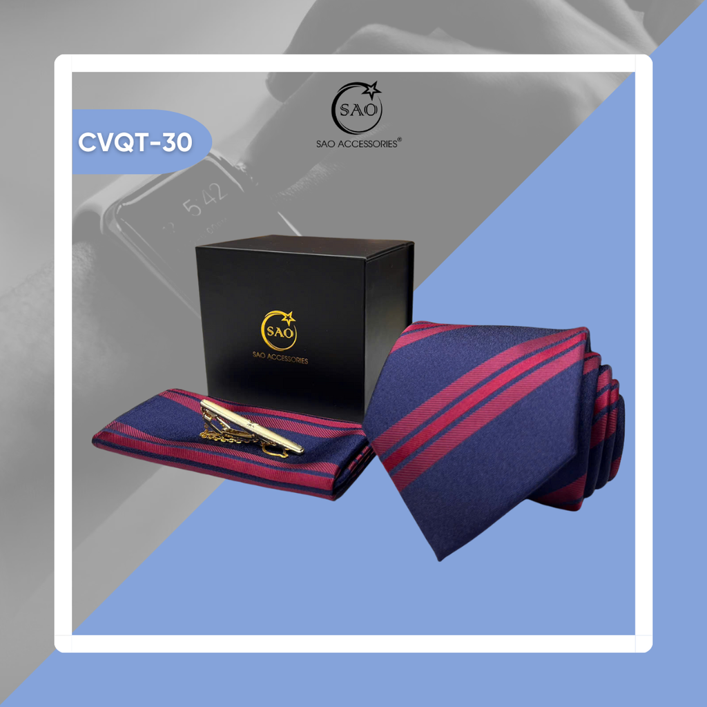 Bộ Quà Tặng Cà Vạt Nam Cao Cấp 3 Món – Phù Hợp Đi Làm, Dự Tiệc, Tặng Sếp (CVQT30)