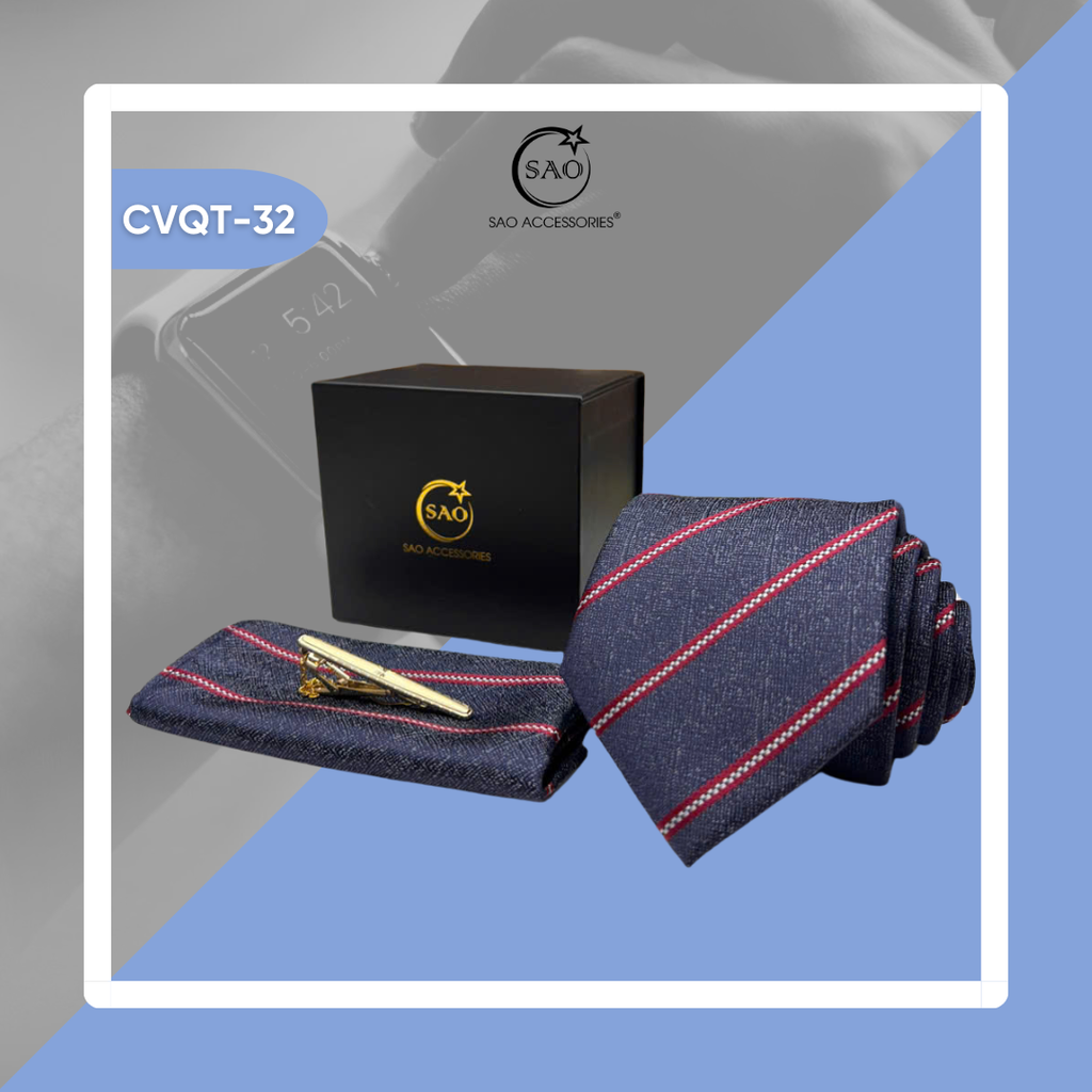 Bộ Quà Tặng Cà Vạt Nam Cao Cấp 3 Món – Phù Hợp Đi Làm, Dự Tiệc, Tặng Sếp (CVQT32)