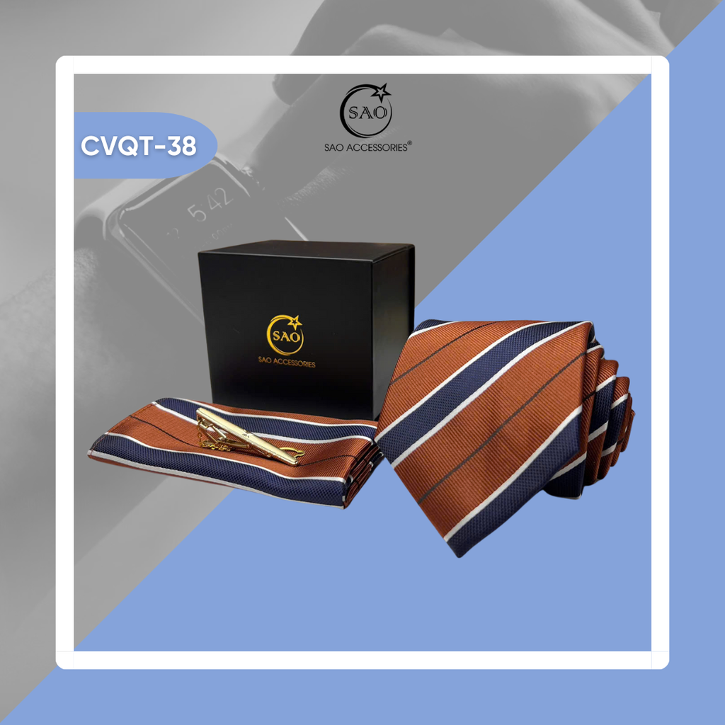 Bộ Quà Tặng Cà Vạt Nam Cao Cấp 3 Món – Phù Hợp Đi Làm, Dự Tiệc, Tặng Sếp (CVQT38)