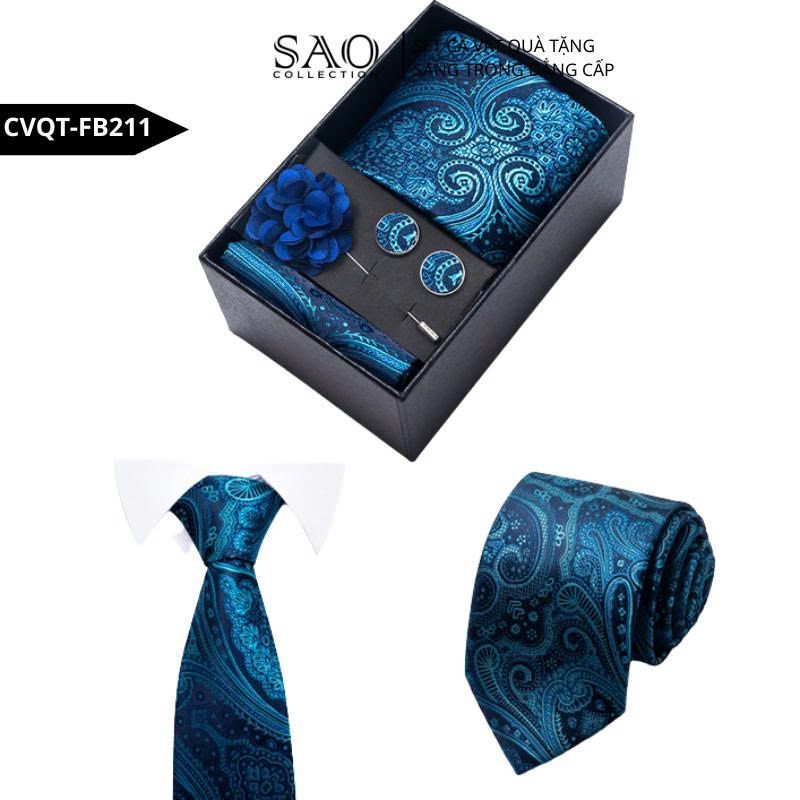 Bộ Quà Tặng Cà Vạt Nam Cao Cấp – 4 Món Cà Vạt, Khăn Vest, Kẹp, Khuy Măng Sét CVQTHB211
