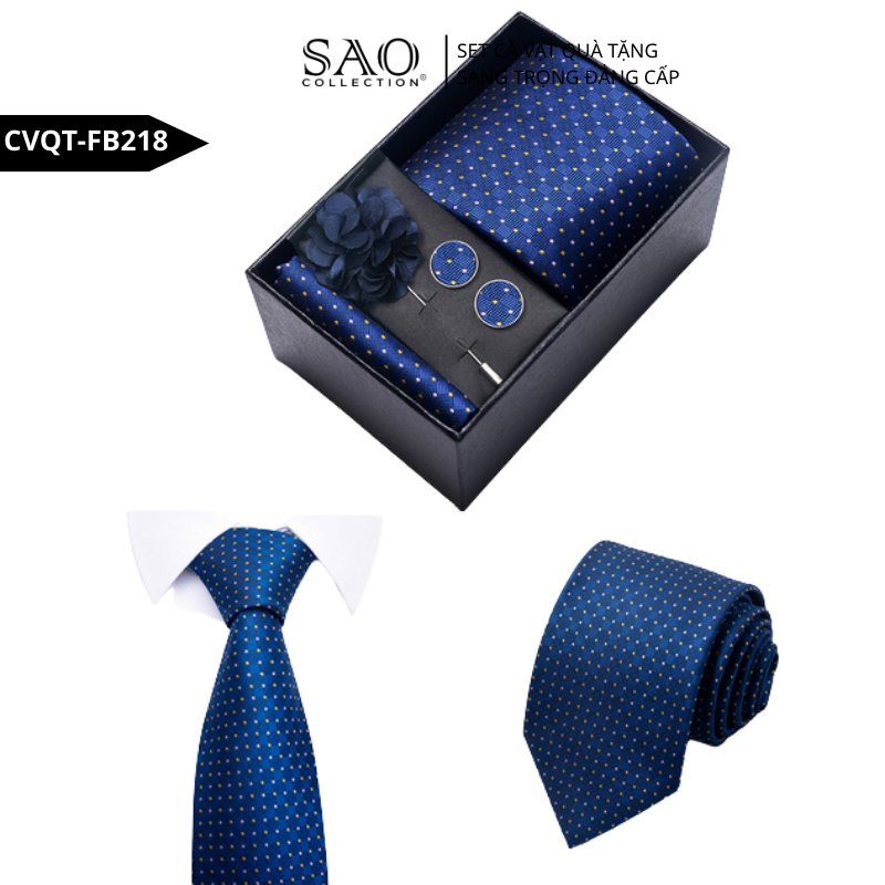 Bộ Quà Tặng Cà Vạt Nam Cao Cấp – 4 Món Cà Vạt, Khăn Vest, Kẹp, Khuy Măng Sét CVQTHB218