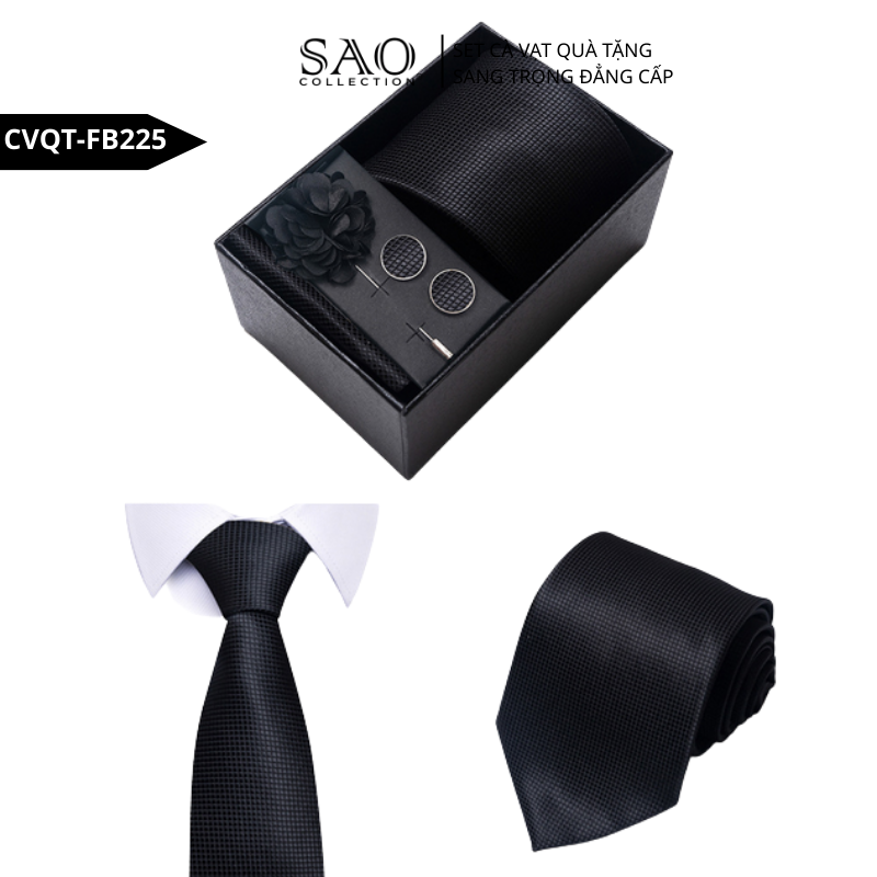 Bộ Quà Tặng Cà Vạt Nam Cao Cấp – 4 Món Cà Vạt, Khăn Vest, Kẹp, Khuy Măng Sét CVQTHB225