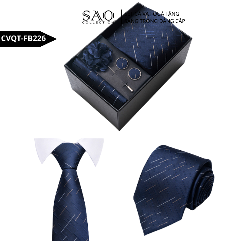 Bộ Quà Tặng Cà Vạt Nam Cao Cấp – 4 Món Cà Vạt, Khăn Vest, Kẹp, Khuy Măng Sét CVQTHB226