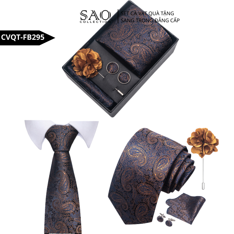 Bộ Quà Tặng Cà Vạt Nam Cao Cấp – 4 Món Cà Vạt, Khăn Vest, Kẹp, Khuy Măng Sét CVQTHB295