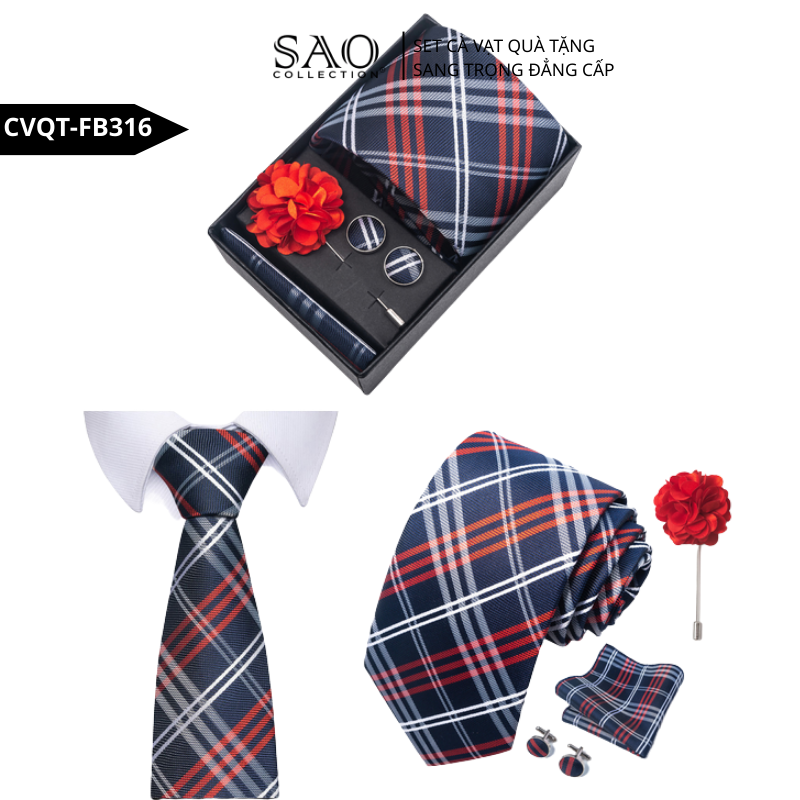 Bộ Quà Tặng Cà Vạt Nam Cao Cấp – 4 Món Cà Vạt, Khăn Vest, Kẹp, Khuy Măng Sét CVQTHB316