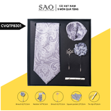 Cà Vạt Nam Combo 5 Món Cao Cấp – Cà Vạt Lụa, Khăn, Kẹp, Ghim, Măng Sét – Phụ Kiện Vest Quà Tặng Lịch Lãm (CVQTPB301)