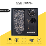Cà Vạt Nam Combo 5 Món Cao Cấp – Cà Vạt Lụa, Khăn, Kẹp, Ghim, Măng Sét – Phụ Kiện Vest Quà Tặng Lịch Lãm (CVQTPB305)