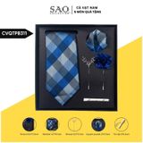 Cà Vạt Nam Combo 5 Món Cao Cấp – Cà Vạt Lụa, Khăn, Kẹp, Ghim, Măng Sét – Phụ Kiện Vest Quà Tặng Lịch Lãm (CVQTPB311)
