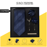 Cà Vạt Nam Combo 5 Món Cao Cấp – Cà Vạt Lụa, Khăn, Kẹp, Ghim, Măng Sét – Phụ Kiện Vest Quà Tặng Lịch Lãm (CVQTPB335)