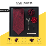 Cà Vạt Nam Combo 5 Món Cao Cấp – Cà Vạt Lụa, Khăn, Kẹp, Ghim, Măng Sét – Phụ Kiện Vest Quà Tặng Lịch Lãm (CVQTPB350)