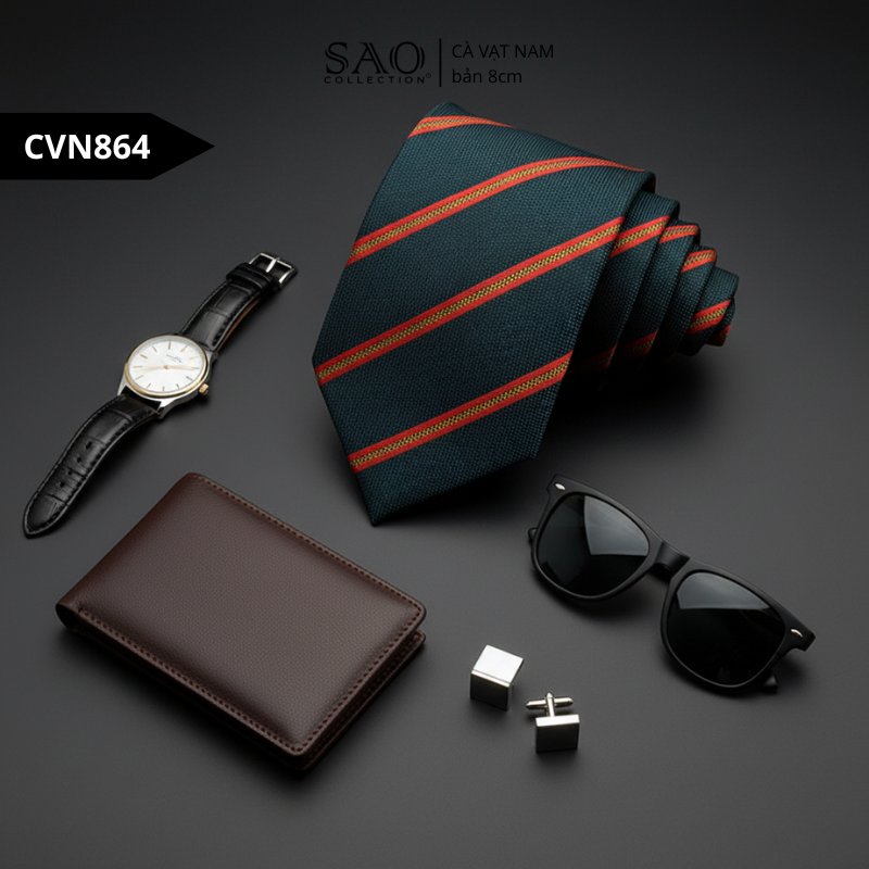 Cà Vạt Lụa Tổng Hợp Bản Lớn Hoạ Tiết Kẻ Sọc Sang Trọng Dành Cho Nam (CVN864)