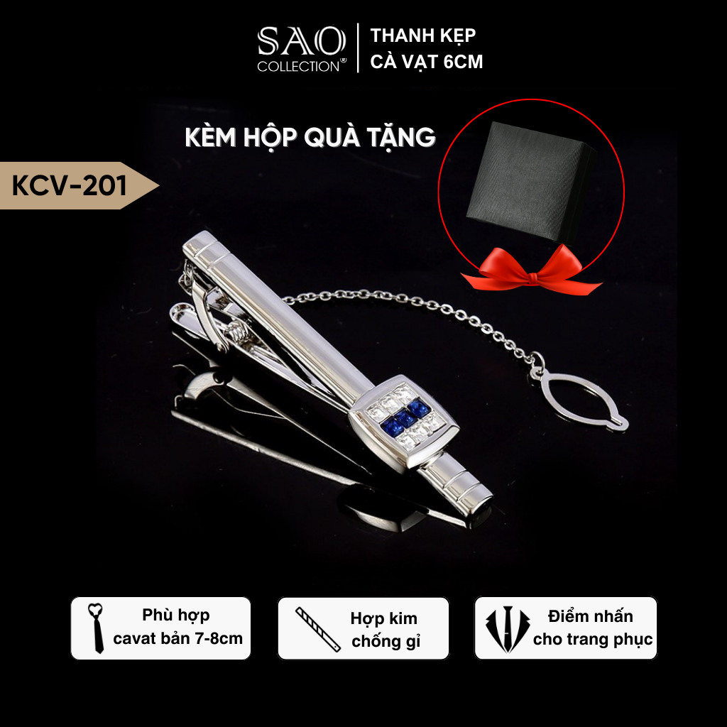 Kẹp Cà Vạt Nam Cao Cấp – Kẹp Vest Đính Đá Pha Lê & Zircon Lấp Lánh, Kèm Hộp Quà Tặng (KCV201)