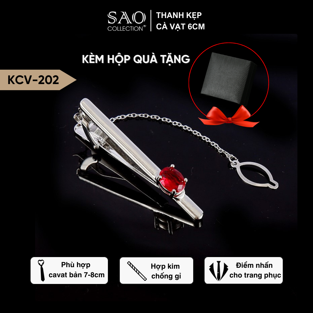 Kẹp Cà Vạt Nam Cao Cấp – Kẹp Vest Đính Đá Pha Lê & Zircon Lấp Lánh, Kèm Hộp Quà Tặng (KCV202)