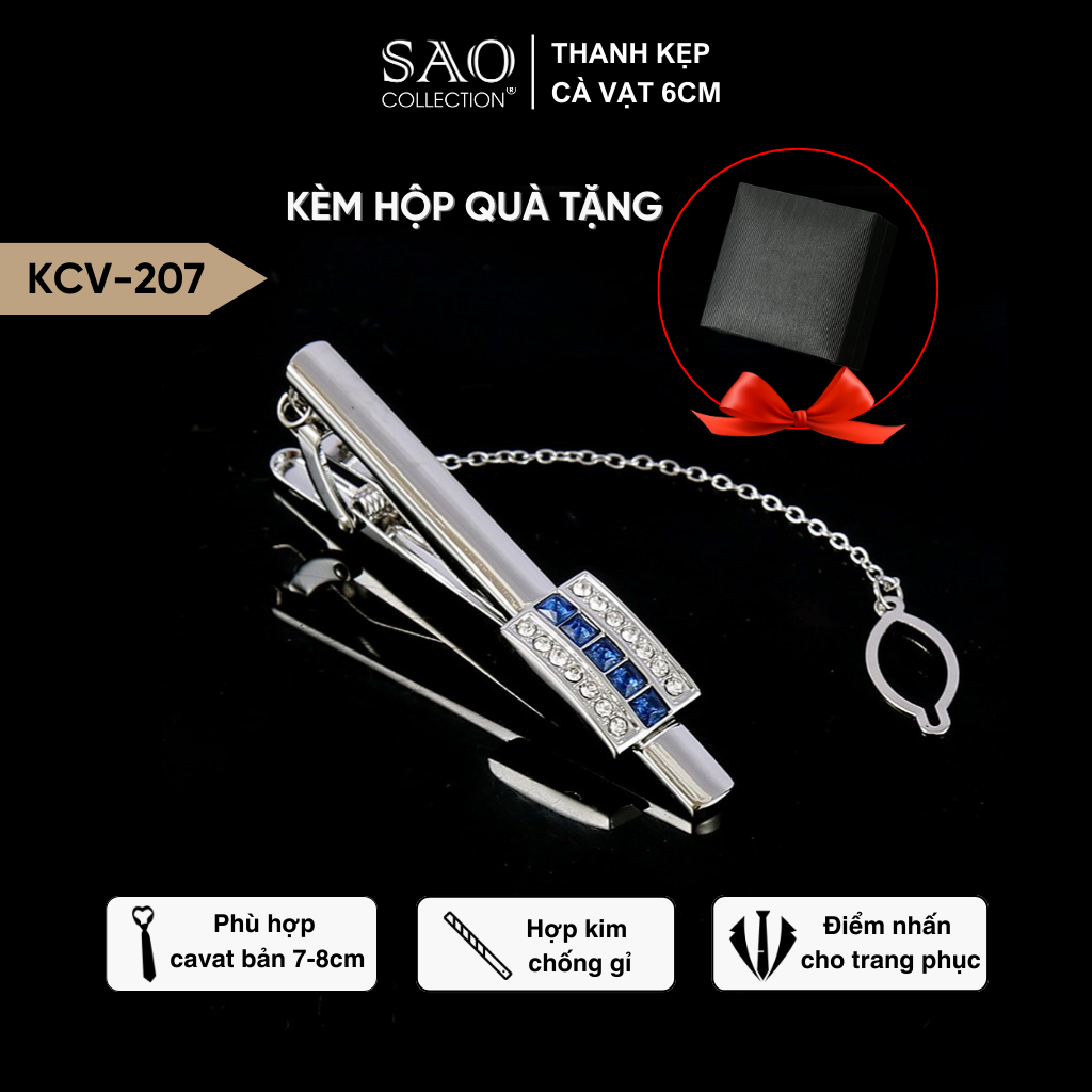 Kẹp Cà Vạt Nam Cao Cấp – Kẹp Vest Đính Đá Pha Lê & Zircon Lấp Lánh, Kèm Hộp Quà Tặng (KCV207)
