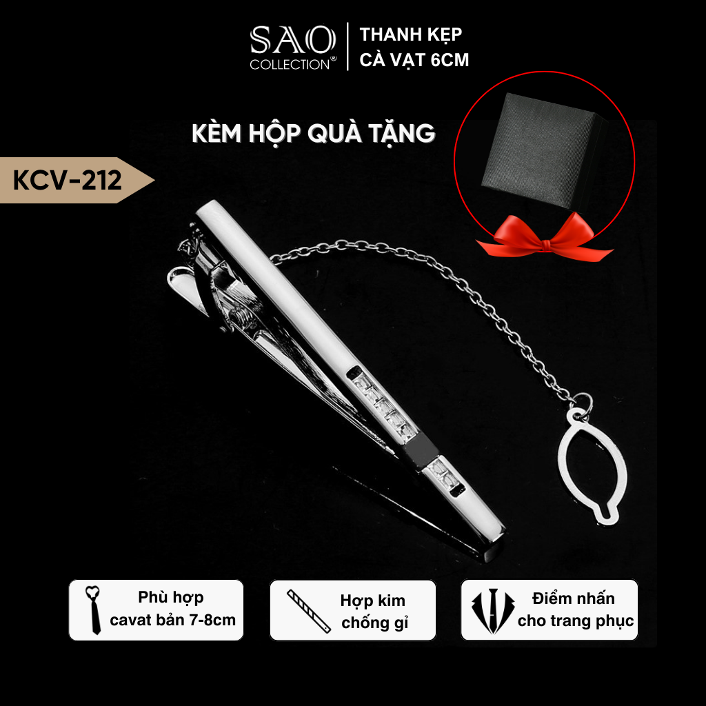 Kẹp Cà Vạt Nam Đính Đá Pha Lê Mã Não & Zircon – Phụ Kiện Vest Light Luxury, Phong Cách Doanh Nhân Lịch Lãm (KCV212)