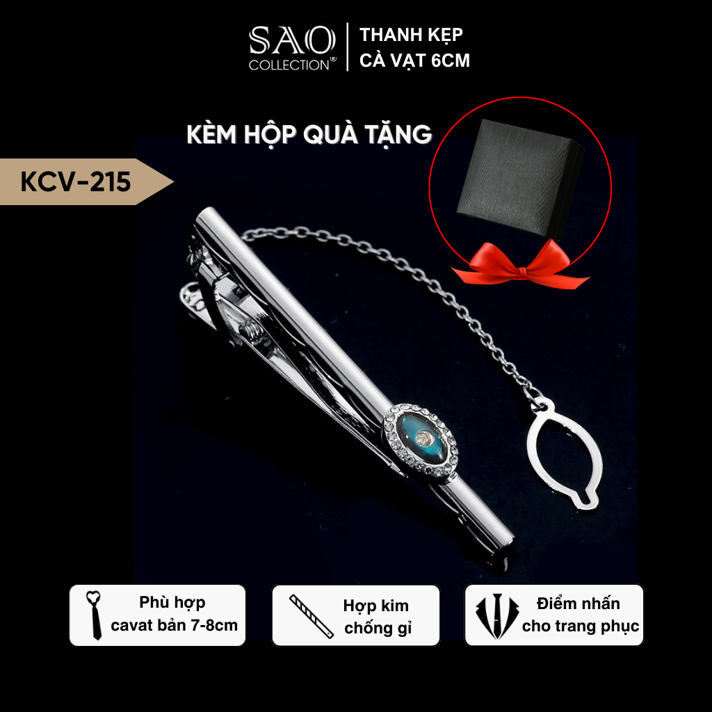 Kẹp Cà Vạt Nam Đính Đá Pha Lê Mã Não & Zircon – Phụ Kiện Vest Light Luxury, Phong Cách Doanh Nhân Lịch Lãm (KCV215)