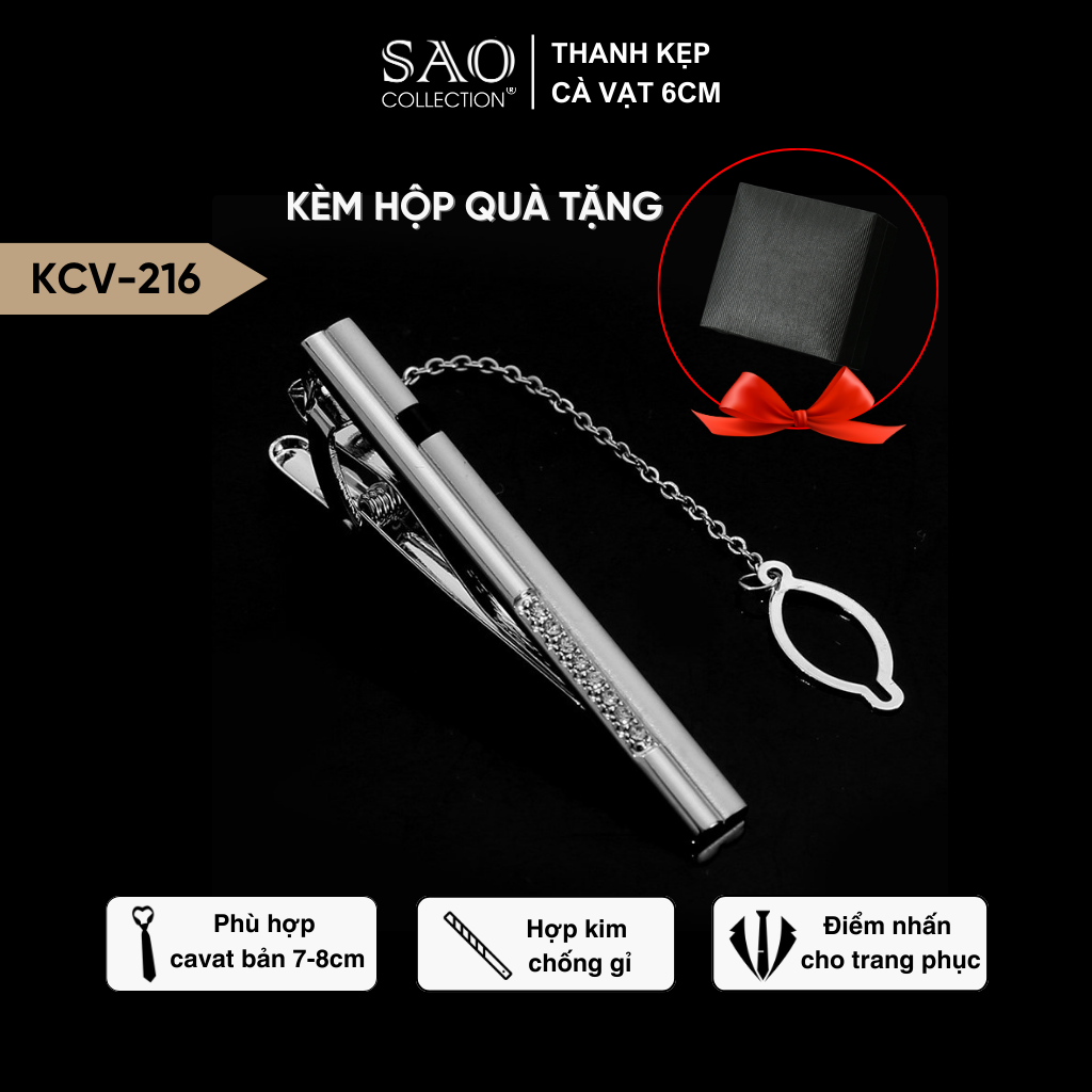 Kẹp Cà Vạt Nam Đính Đá Pha Lê Mã Não & Zircon – Phụ Kiện Vest Light Luxury, Phong Cách Doanh Nhân Lịch Lãm (KCV216)