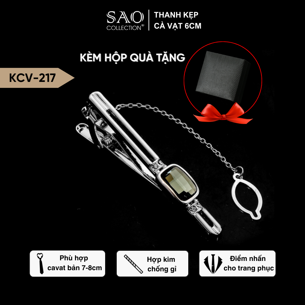 Kẹp Cà Vạt Nam Đính Đá Pha Lê Mã Não & Zircon – Phụ Kiện Vest Light Luxury, Phong Cách Doanh Nhân Lịch Lãm (KCV217)