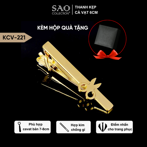 Kẹp Cà Vạt Nam Cao Cấp – Thiết Kế Khắc Hình Học Thời Trang Màu Vàng, Phong Cách Doanh Nhân Công Sở (KCV221)