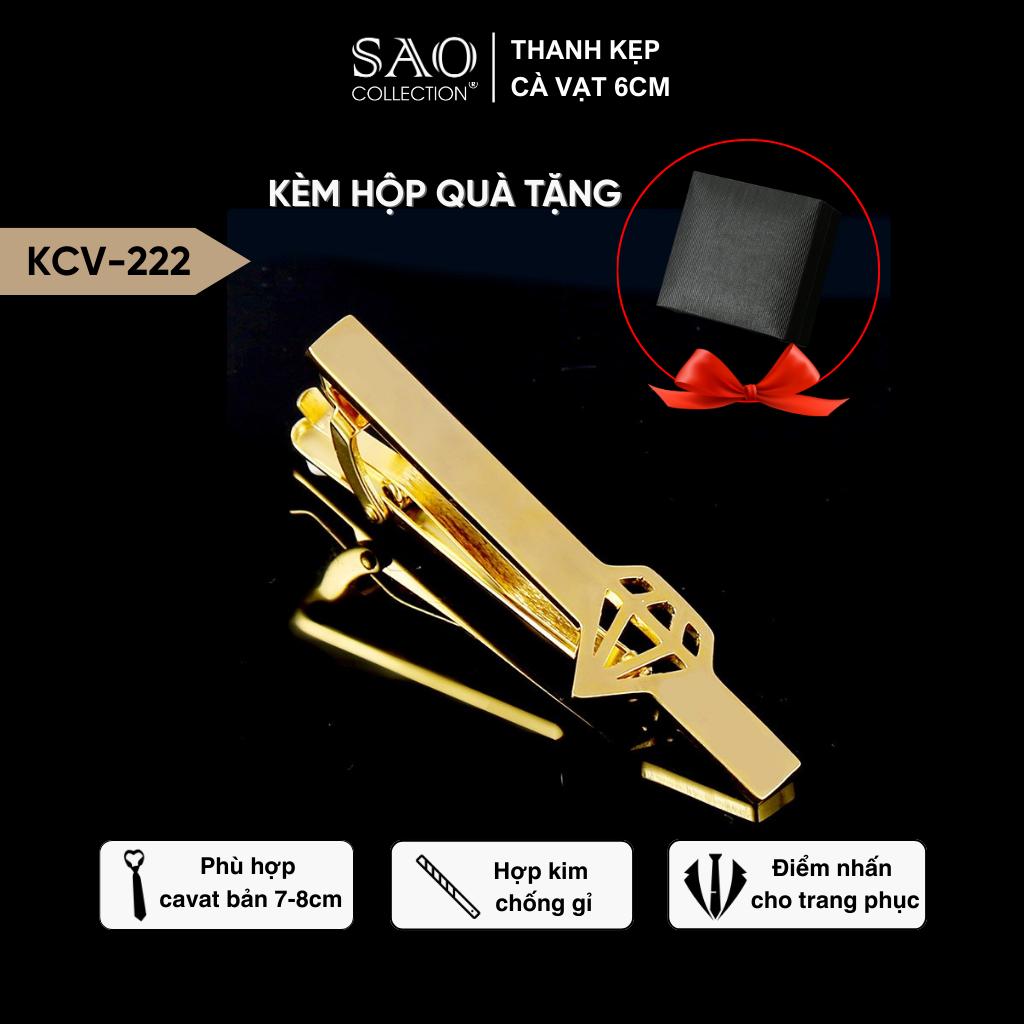 Kẹp Cà Vạt Nam Cao Cấp – Thiết Kế Khắc Hình Học Thời Trang Màu Vàng, Phong Cách Doanh Nhân Công Sở (KCV222)