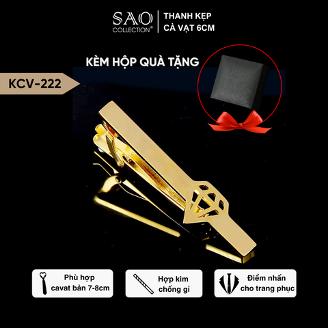 Kẹp Cà Vạt Nam Cao Cấp – Thiết Kế Khắc Hình Học Thời Trang Màu Vàng, Phong Cách Doanh Nhân Công Sở (KCV222)