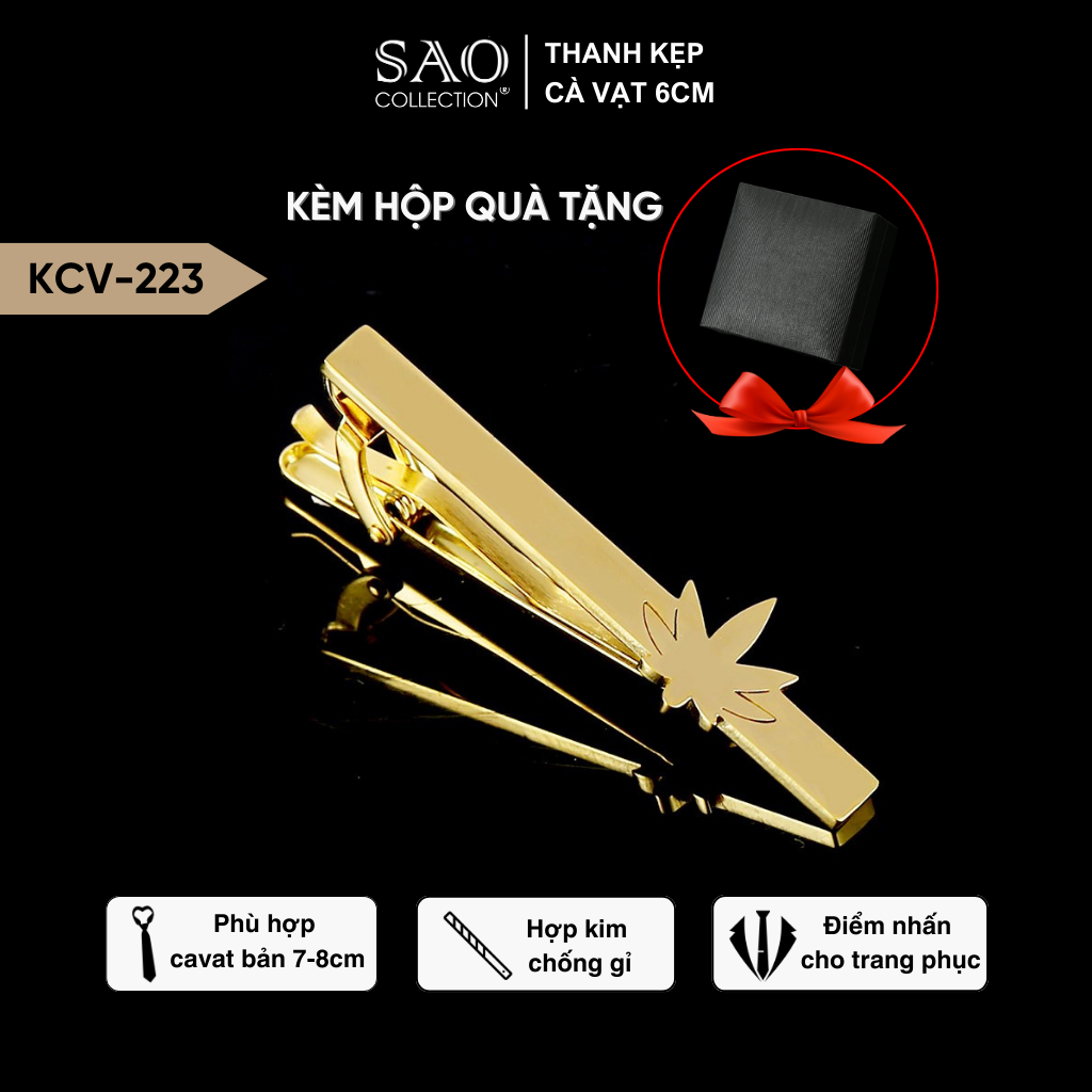 Kẹp Cà Vạt Nam Cao Cấp – Thiết Kế Khắc Hình Học Thời Trang Màu Vàng, Phong Cách Doanh Nhân Công Sở (KCV223)