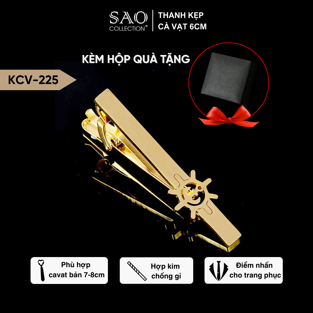 Kẹp Cà Vạt Nam Cao Cấp – Thiết Kế Khắc Hình Học Thời Trang Màu Vàng, Phong Cách Doanh Nhân Công Sở (KCV225)