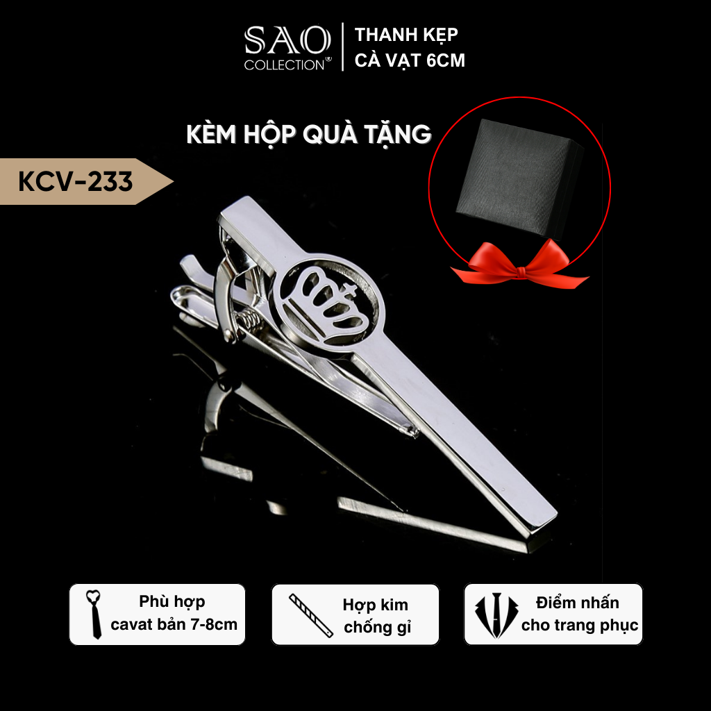 Kẹp Cà Vạt Nam Cao Cấp – Thiết Kế Điêu Khắc Hình Học Thời Trang Màu Bạc, Phong Cách Doanh Nhân Công Sở (KCV233)